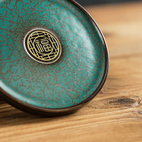 黛绿杯垫日式绿釉功夫茶具杯垫陶瓷圆方茶杯托茶道零配隔热茶杯垫