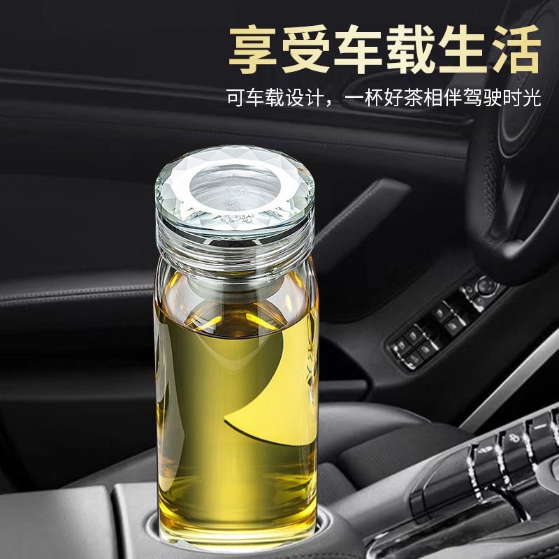 诺岩玻璃杯车载车用小肚杯大容量时尚透明单层水杯高硼硅玻璃水杯