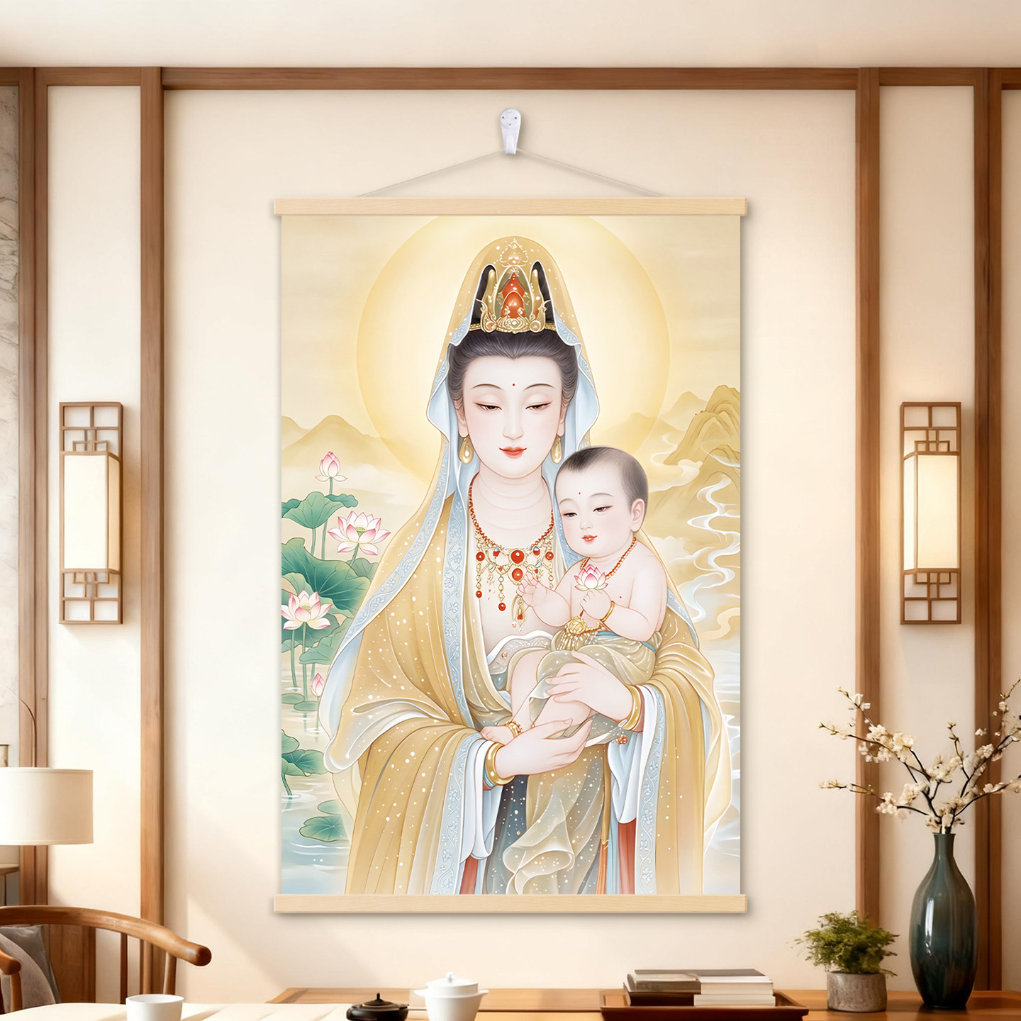新中式观音菩萨送子装饰画