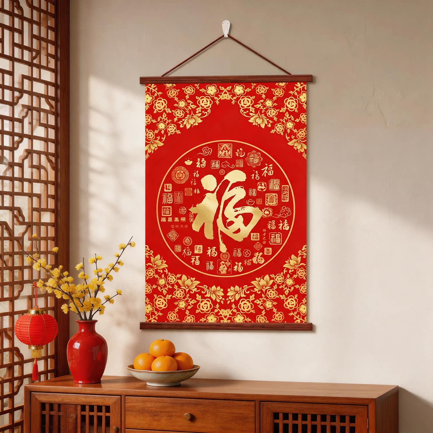 中式福字百福图玄关招财装饰画