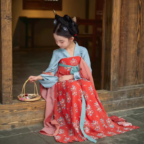 2026新款汉服女童唐制齐胸襦裙中国风超仙古装儿童古风摄影演出服