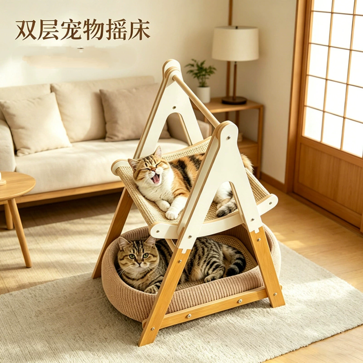 实木猫吊床摇床四季离地猫窝通用猫咪休息床