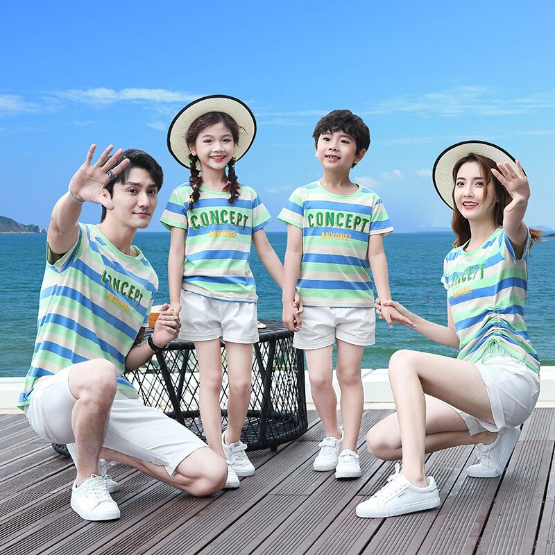 2026新款亲子装夏装潮全家装一家三口四口家庭背带套装母子装母女