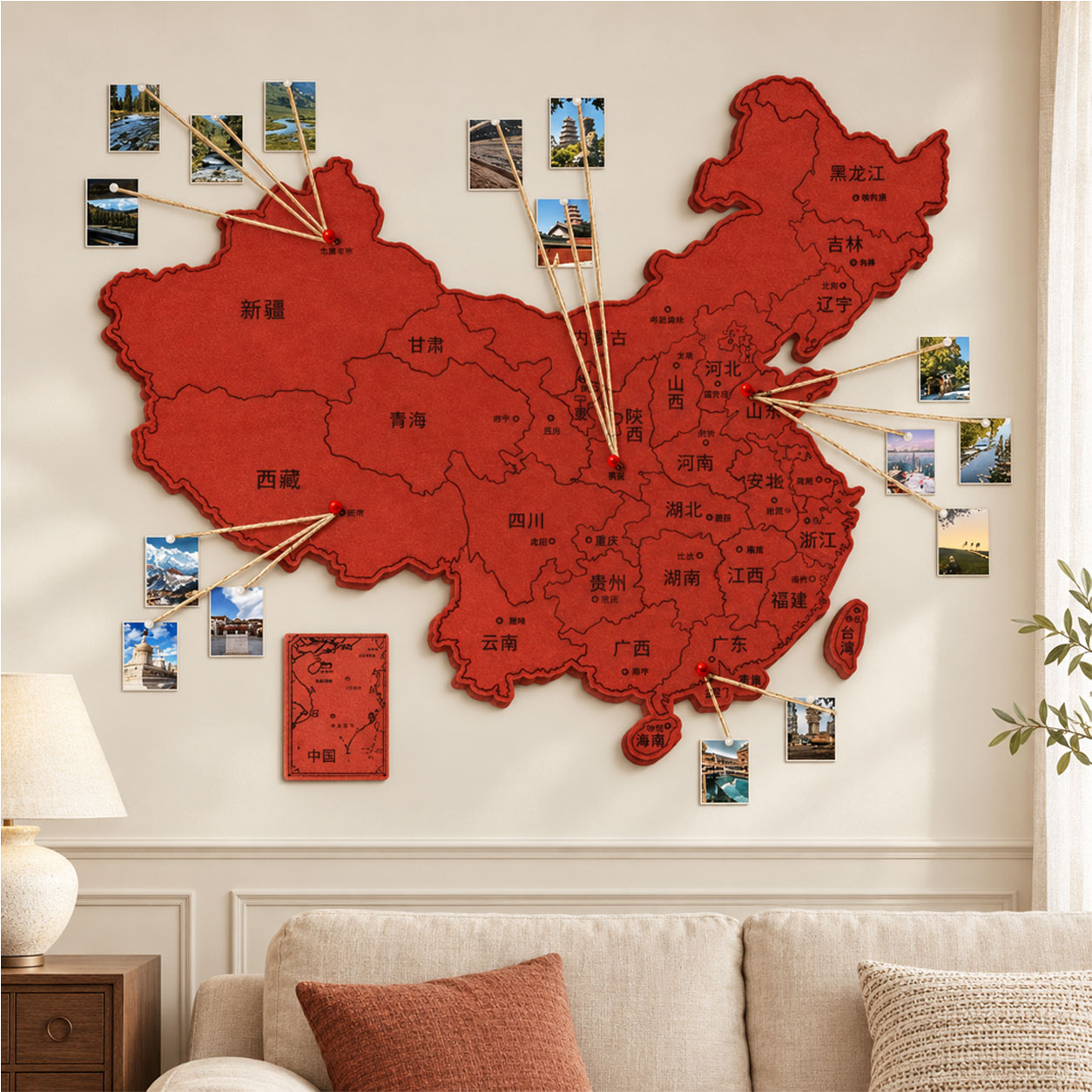 中国地图毛毡墙贴旅行打卡标记