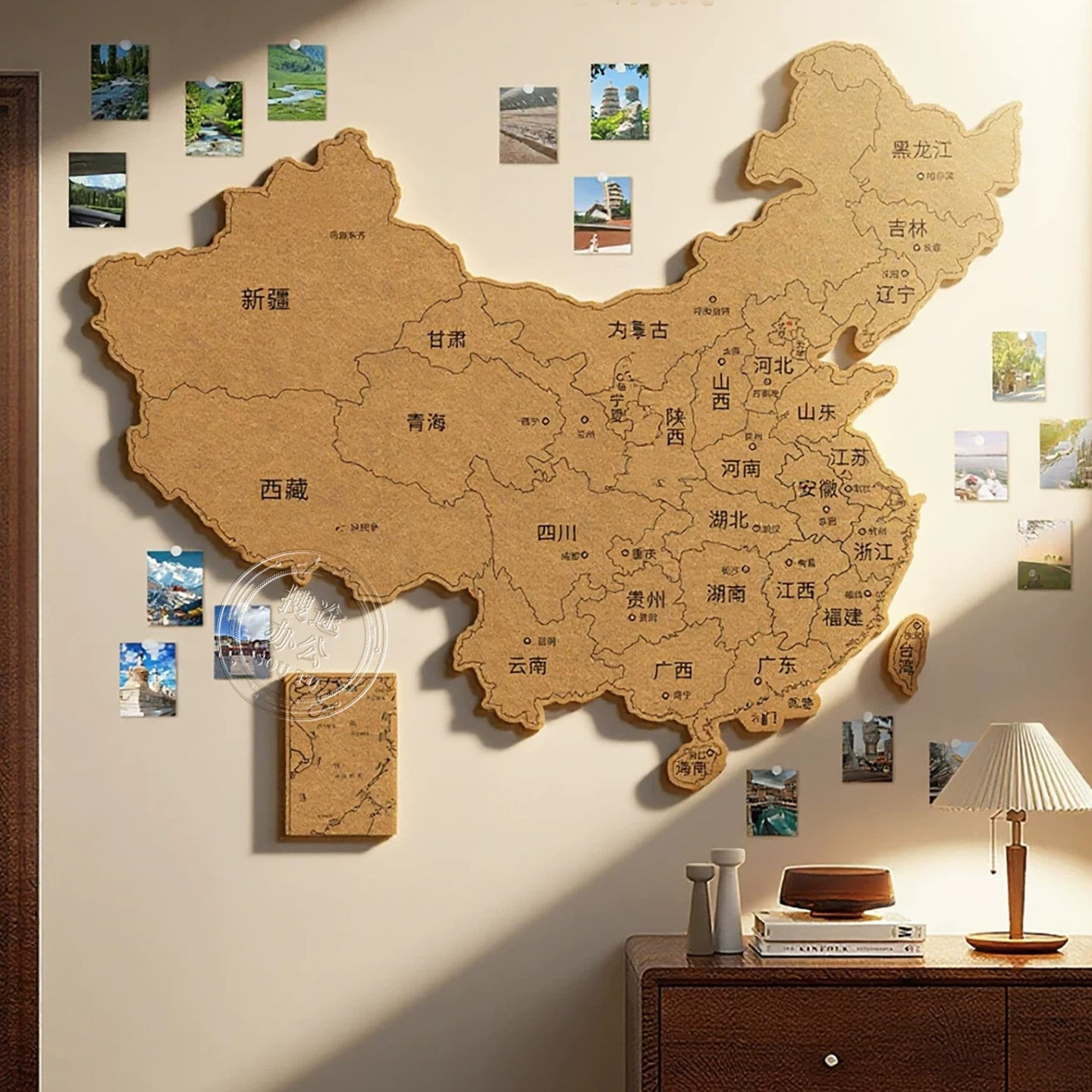 毛毡板墙贴地图旅行照片墙免打孔