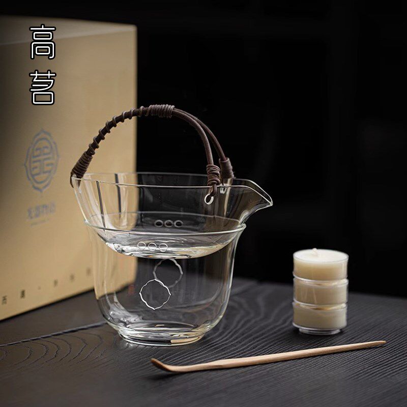 玻璃公道杯家用高档藤编分茶器高硼硅耐热茶海蜡烛加热烤茶暖茶炉