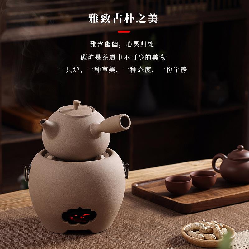 复古陶瓷茶壶炭炉组 潮州麦饭石茶具两用炉