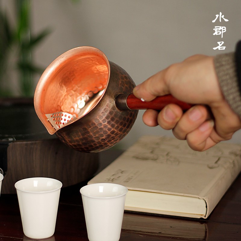 水郡名纯紫铜烤茶罐围炉煮茶罐罐铜罐茶煮茶器捶纹铜杯侧把煮茶壶