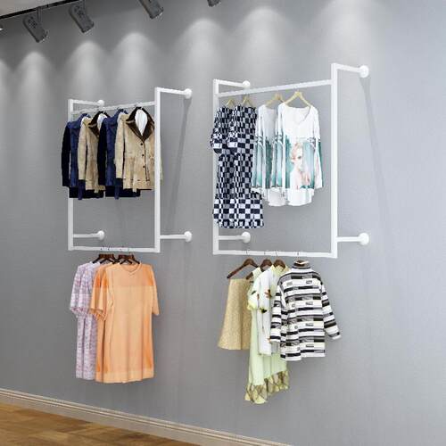 男女服装店展示架上墙服装架双层童装侧挂衣服陈列架子墙壁悬挂
