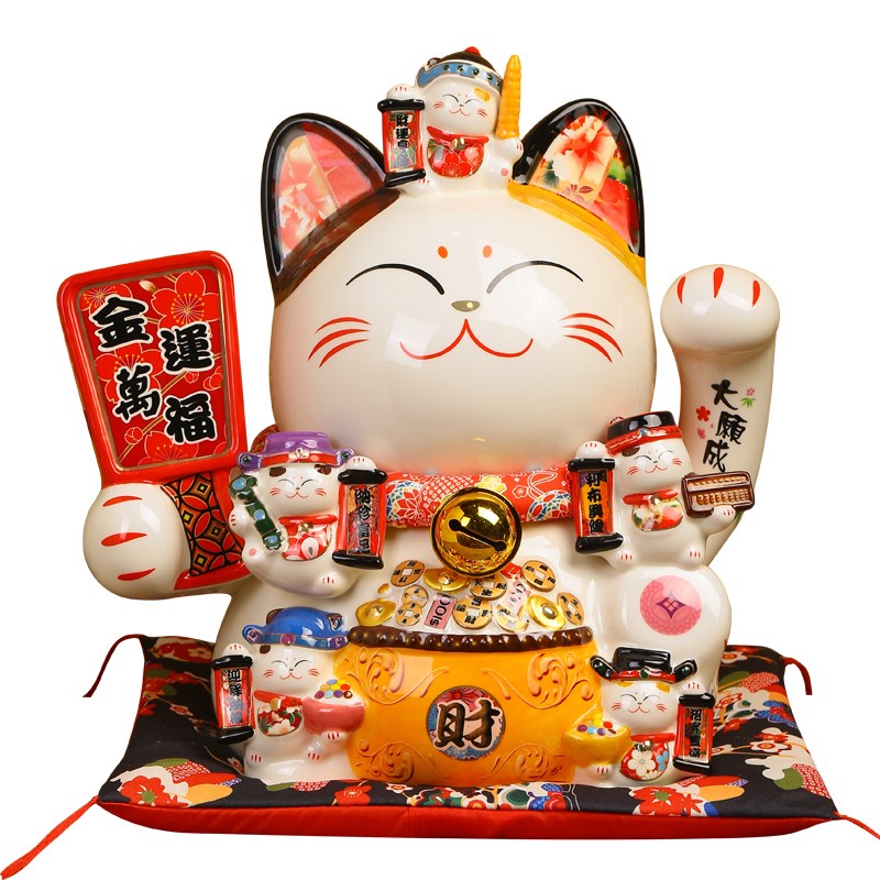 招财猫摆件 陶瓷店铺前台收银台摆件 创意礼品客厅家居装饰存钱罐