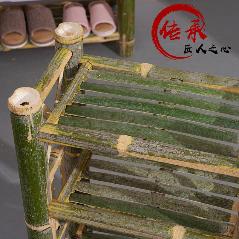 原竹鞋架家用简易多层落地竹架子置物架收纳竹手工编织竹制品家俱