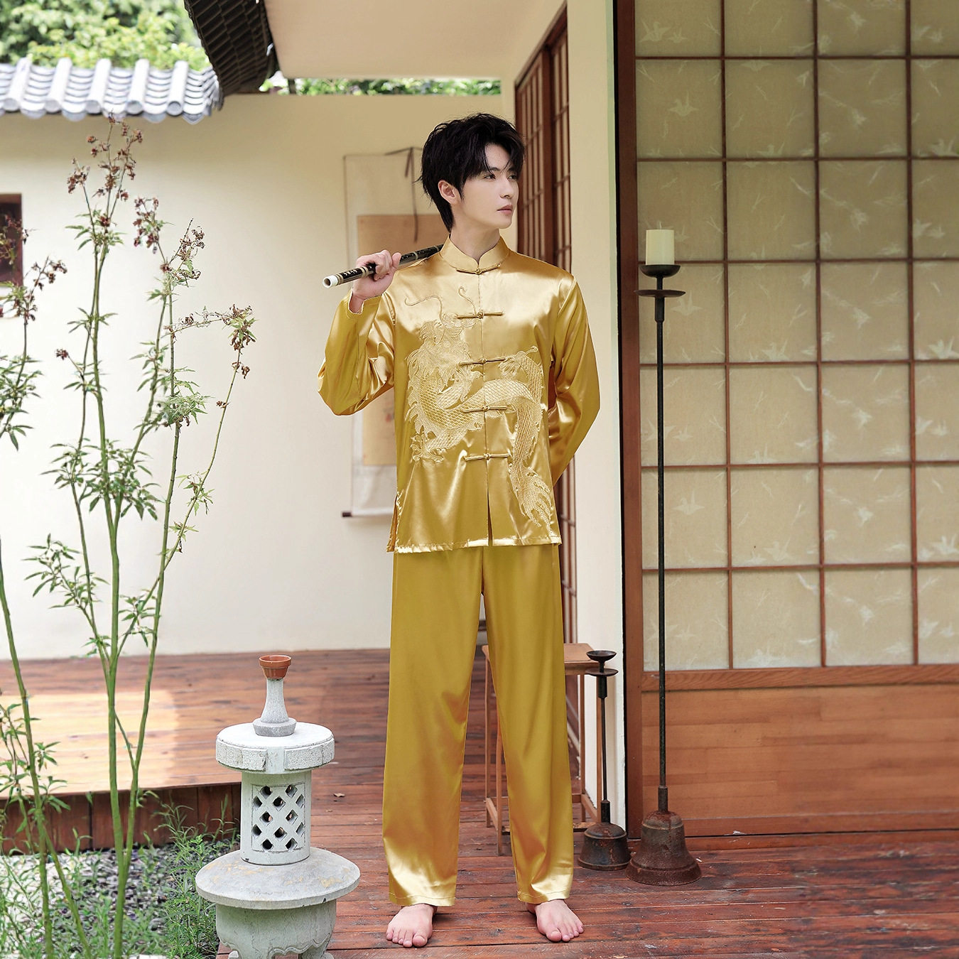 2026新款春秋唐装男衬衫套装长袖中老年太极服中国风晨练表演