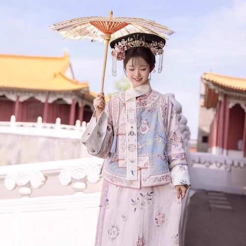 2026新款汉服女清代印花古装清朝延吉公主旗袍宫廷格格服两件套旅