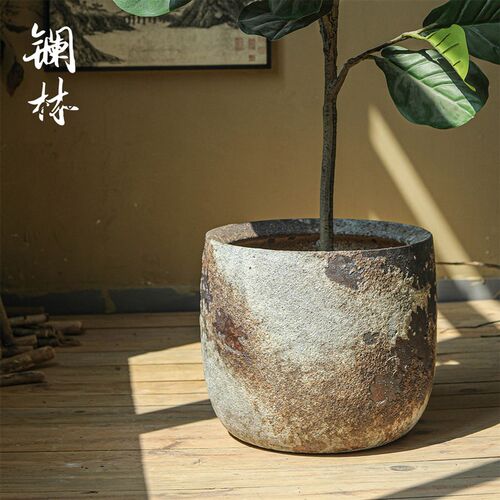 景德镇粗陶花盆大口径阳台创意摆件复古多肉陶瓷花坛家居室内装饰