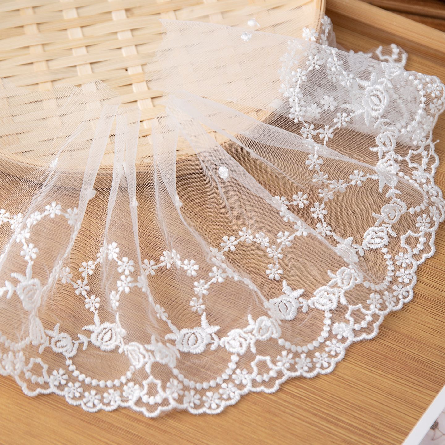 14cm 白色刺绣网纱蕾丝花边辅料手工diy装饰服装裙摆床裙窗帘布艺
