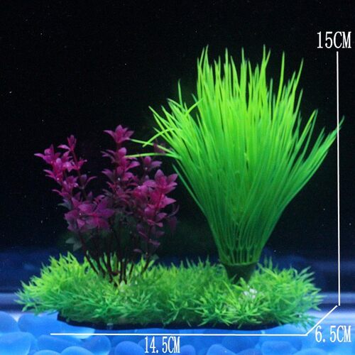 鱼缸彩色草造景仿真水草美化水族箱环保塑料草装饰长型底座款包邮