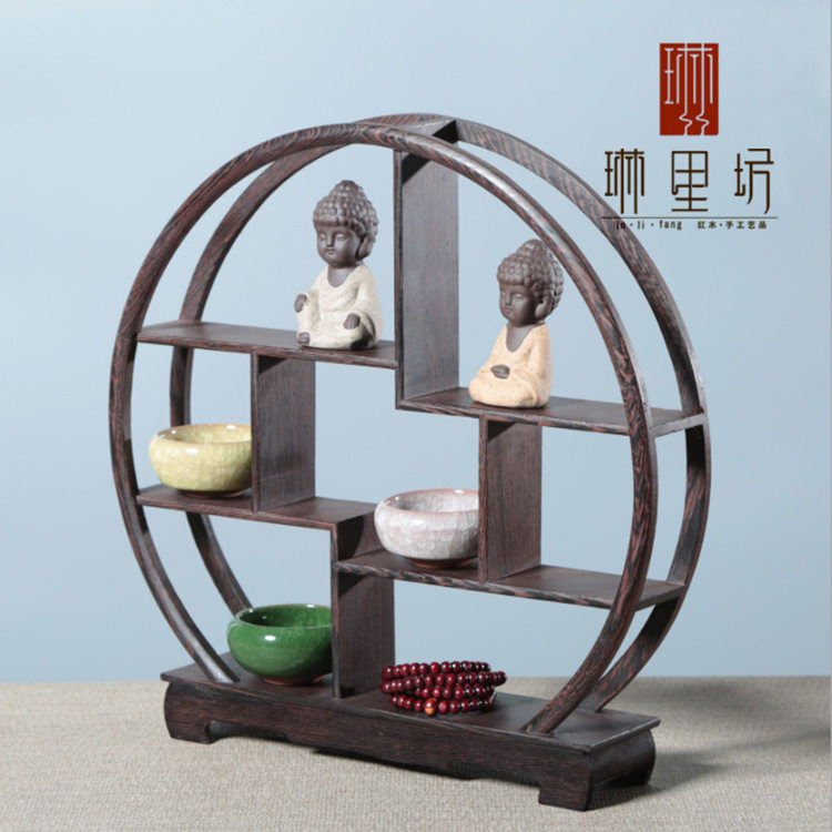 红木工艺品 实木博古架 工艺品小件花瓶佛像摆件红木鸡翅木