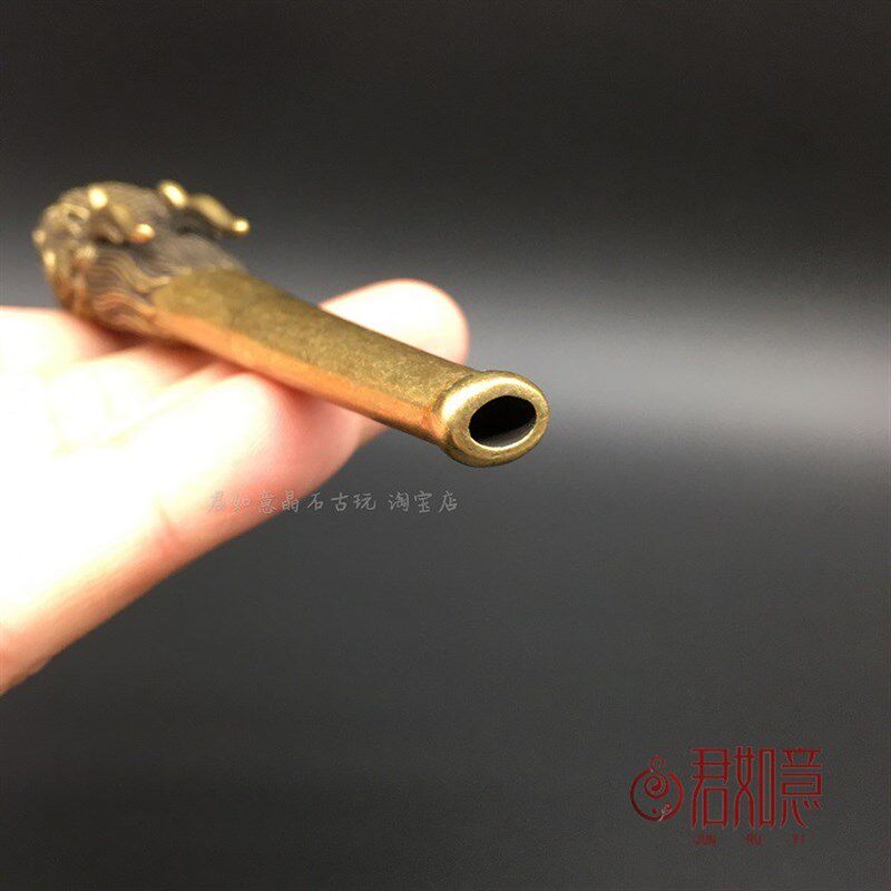 纯铜生肖龙龙头烟斗黄铜盘龙头老烟斗烟嘴烟袋过滤嘴古玩铜器收藏