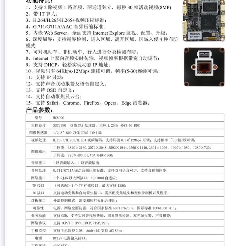 安佳800G电动变焦ONVIF协议800万4倍摄像机RTMP变焦模块监控器