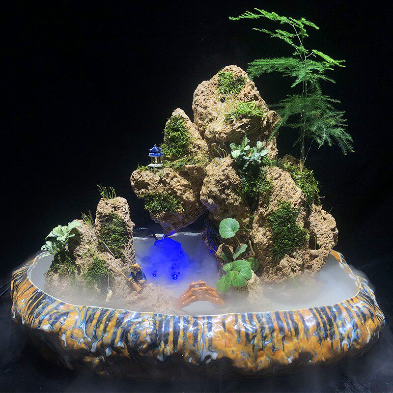 吸水石上水石假山流水盆景组合天然原石微景观创意奇石观赏石摆件