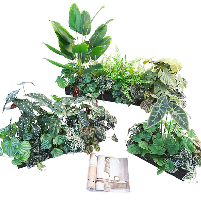 仿真长排草蕨类绿植假花槽长条花箱隔断装饰植物店铺橱窗布置造景