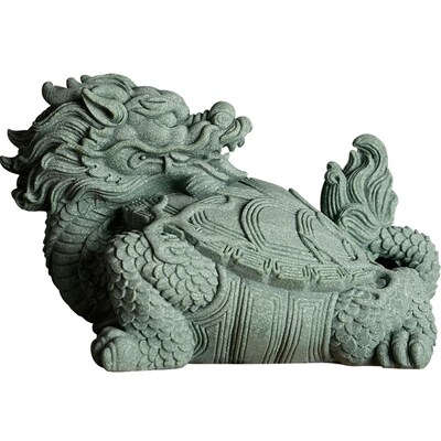 中式招财龙龟鱼缸沉底造景装饰品创意青砂石书房桌面瑞兽玄武摆件