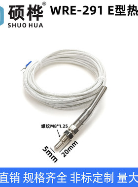 WRE-291热电偶 E型M8探头5*20m*4000mm 纱包线测温线 WRE-187探头