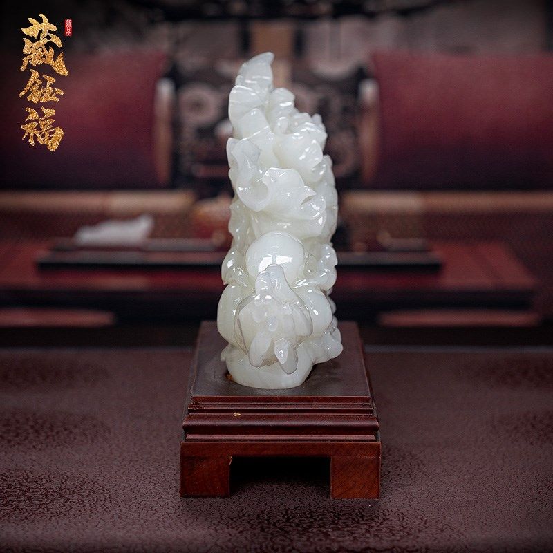 天然玉石玉白菜摆件客厅玄关酒柜家居玉石办公装饰品乔迁开业礼品