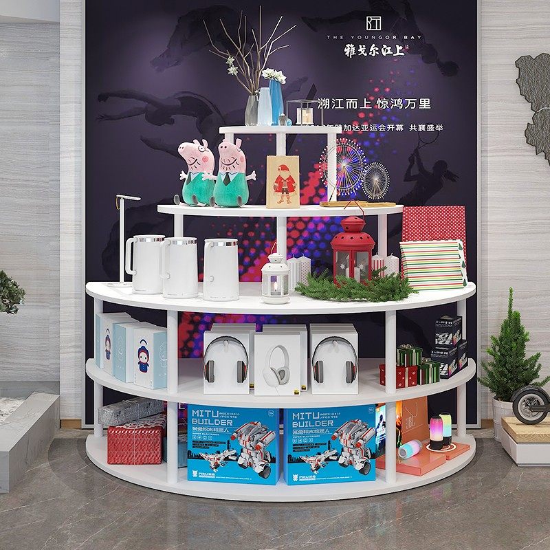 中岛展示柜圆形展柜包包鞋化妆品礼品母婴用品展示柜木质展示货架