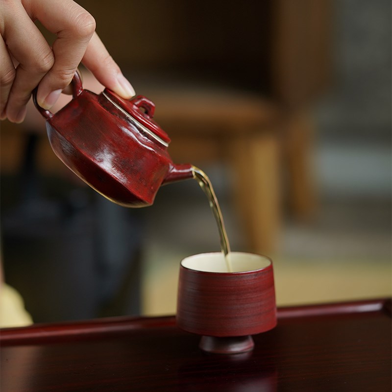 舍己中式复古个性茶壶家用陶瓷茶具山楂红粉引泡茶壶手工手把壶