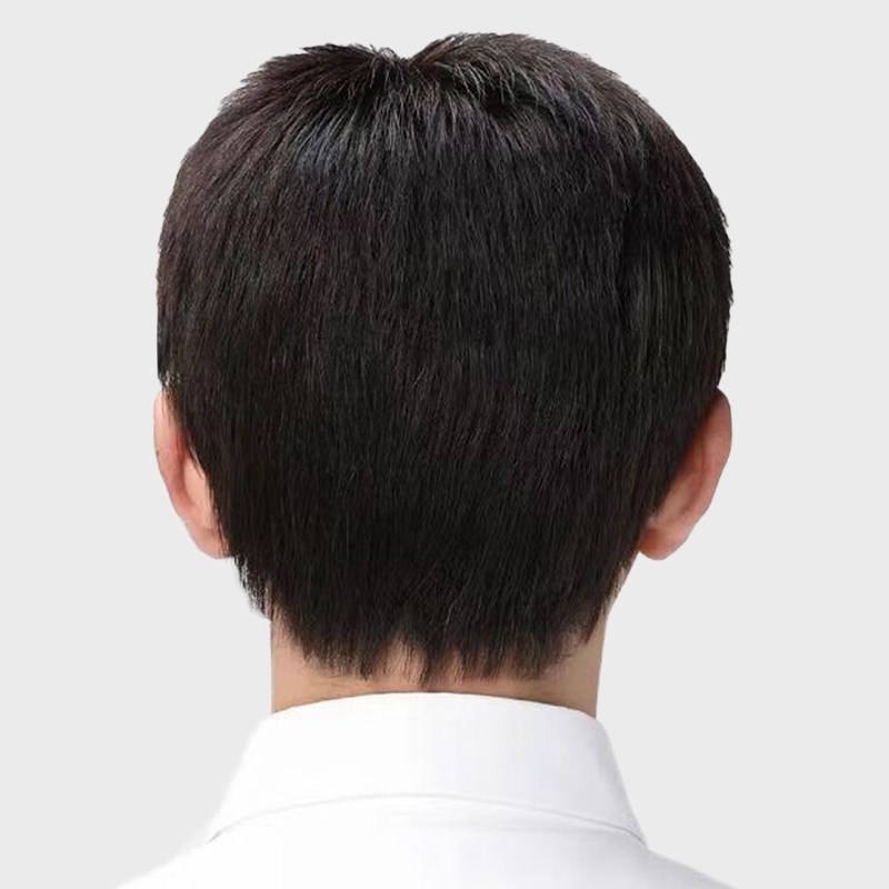 假发男短发真发全真人发丝全头套中老年男士短直发时尚假发套薄款