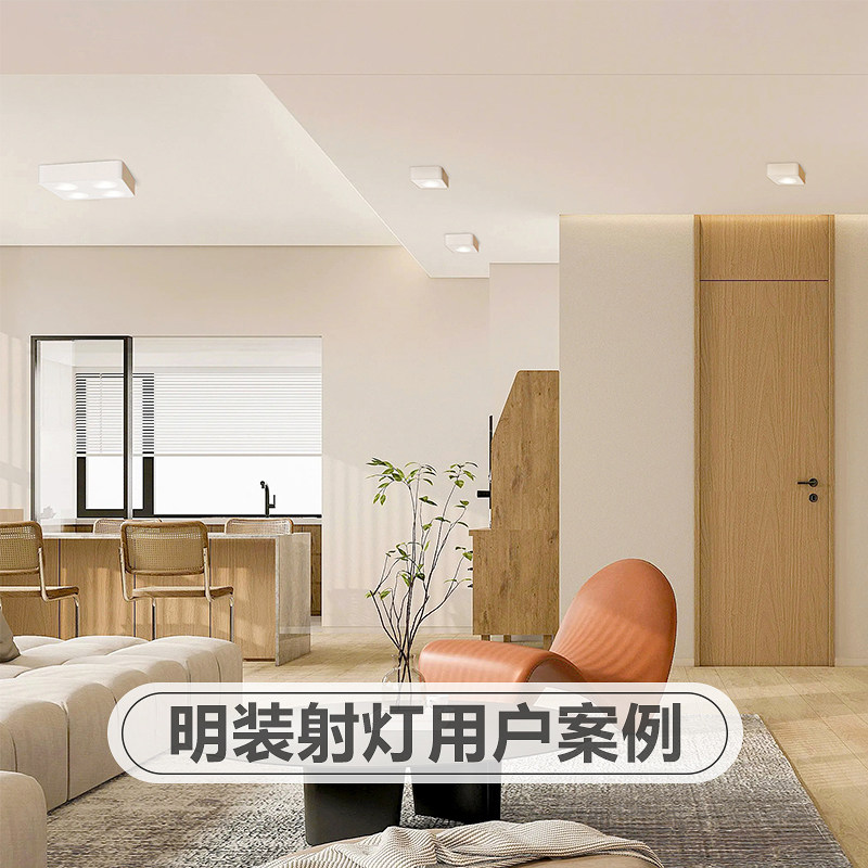 禾品led超薄明装斗胆灯客厅无主灯卧室四头方形射灯智能吸顶筒灯
