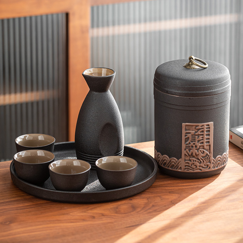 老中式年年有鱼酒器酒杯黄怀旧酒复古器具白家用热酒壶温套装暖烫