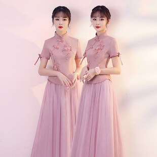 中式伴娘服女短袖2023夏季新款婚礼姐妹团中国风高级感显瘦礼服裙