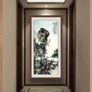 张大千山水国画玄关装饰画新中式国风客厅入户画茶社隔断自粘墙贴