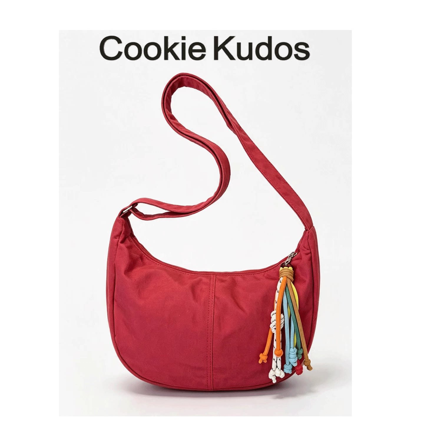 Cookie Kudos红色尼龙包包女2026新款轻便百搭运动单肩斜挎饺子包