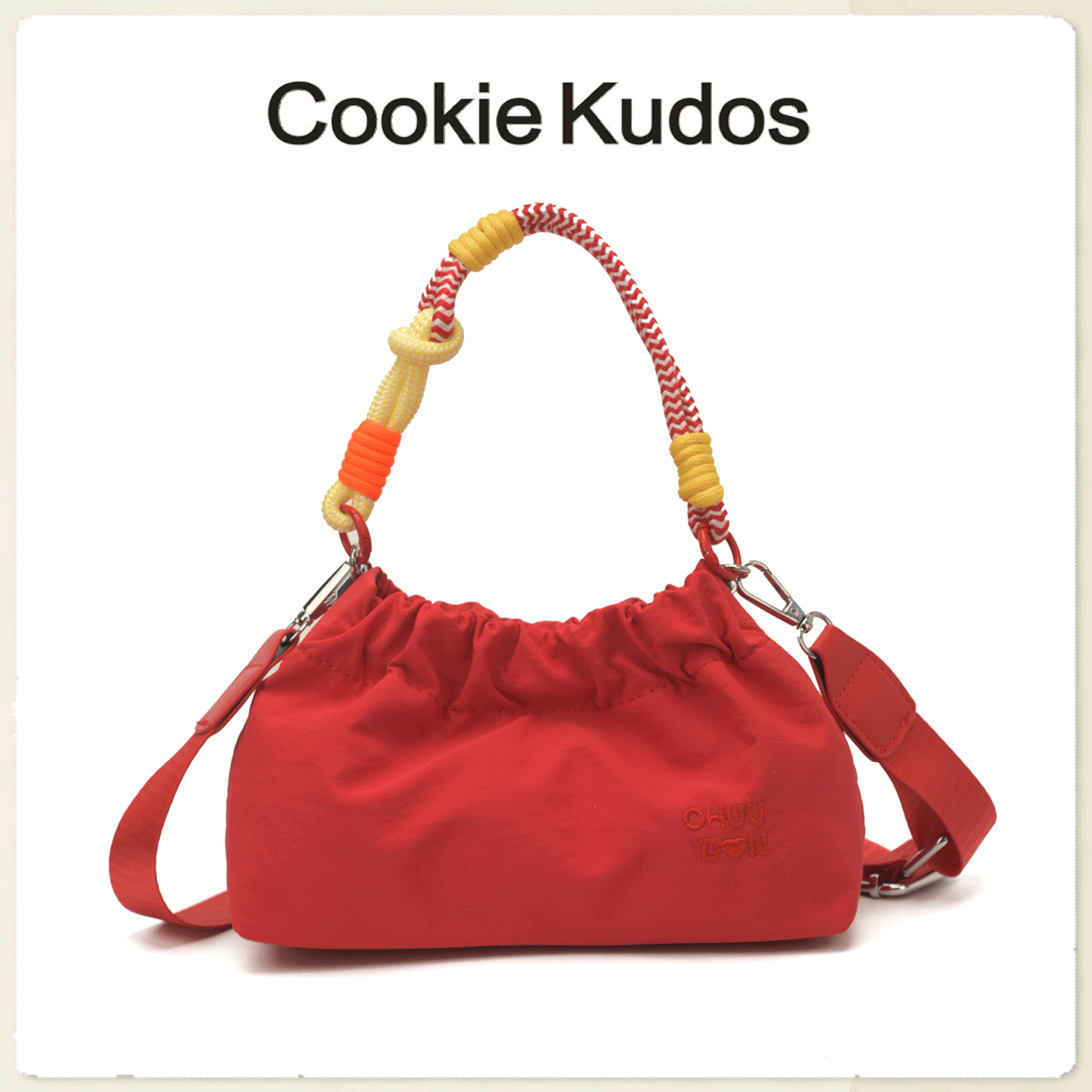 Cookie Kudos超火小众红色尼龙布水桶包女抽绳束口百搭单肩斜挎包
