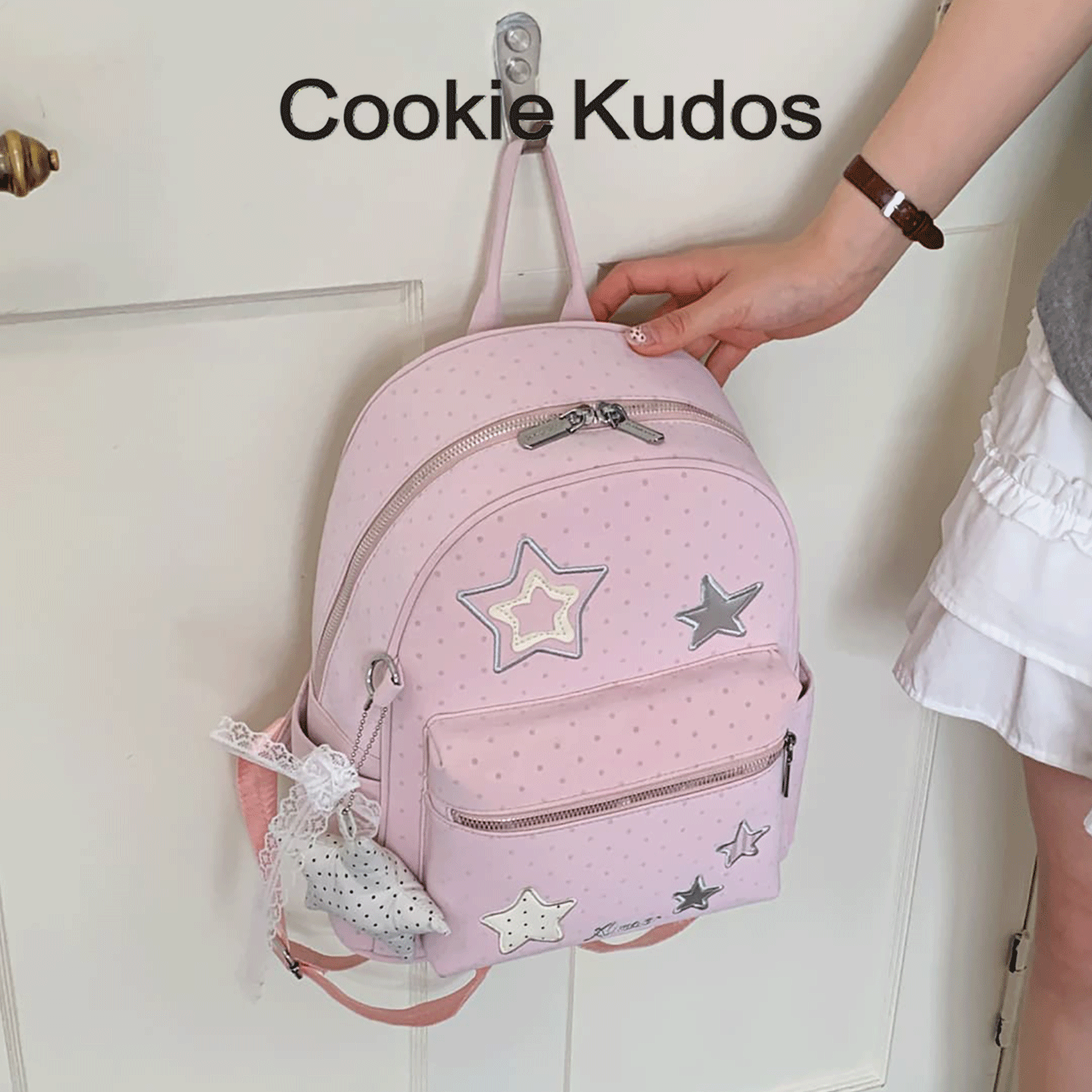 Cookie Kudos少女风星星波点双肩包女学生大容量可爱日系书包背包