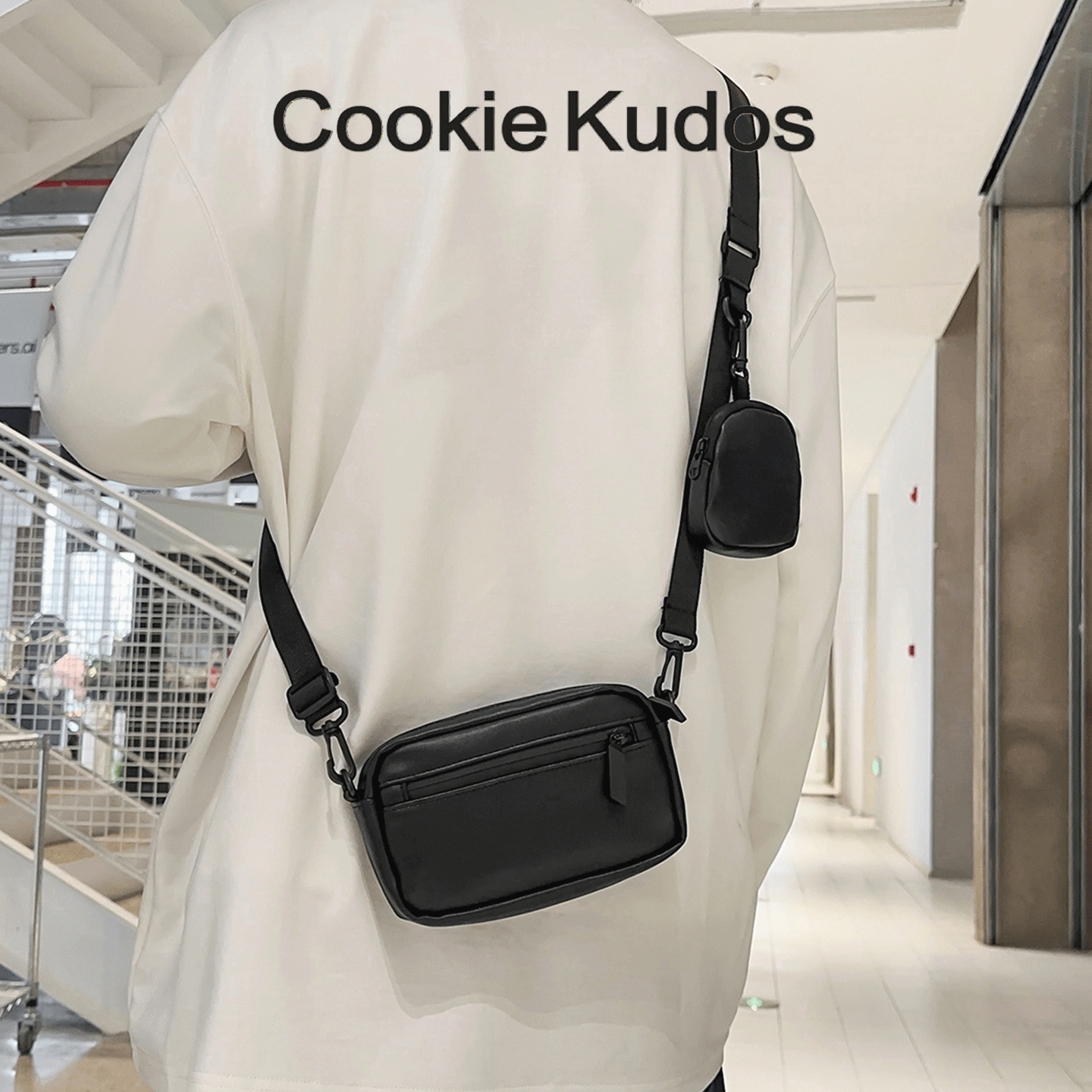 Cookie Kudos简约风潮牌手机包男女斜挎包轻便迷你黑色皮质单肩包