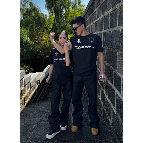 透气网眼FARSTA标语短袖男女夏季显瘦正肩潮流刺绣运动休闲上衣潮