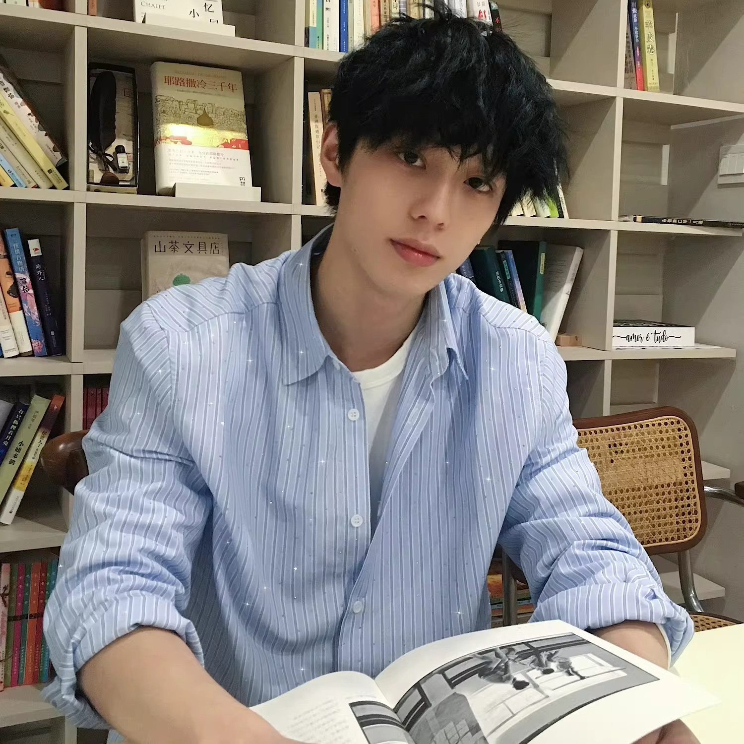 MSN烫钻条纹高智感长袖衬衫