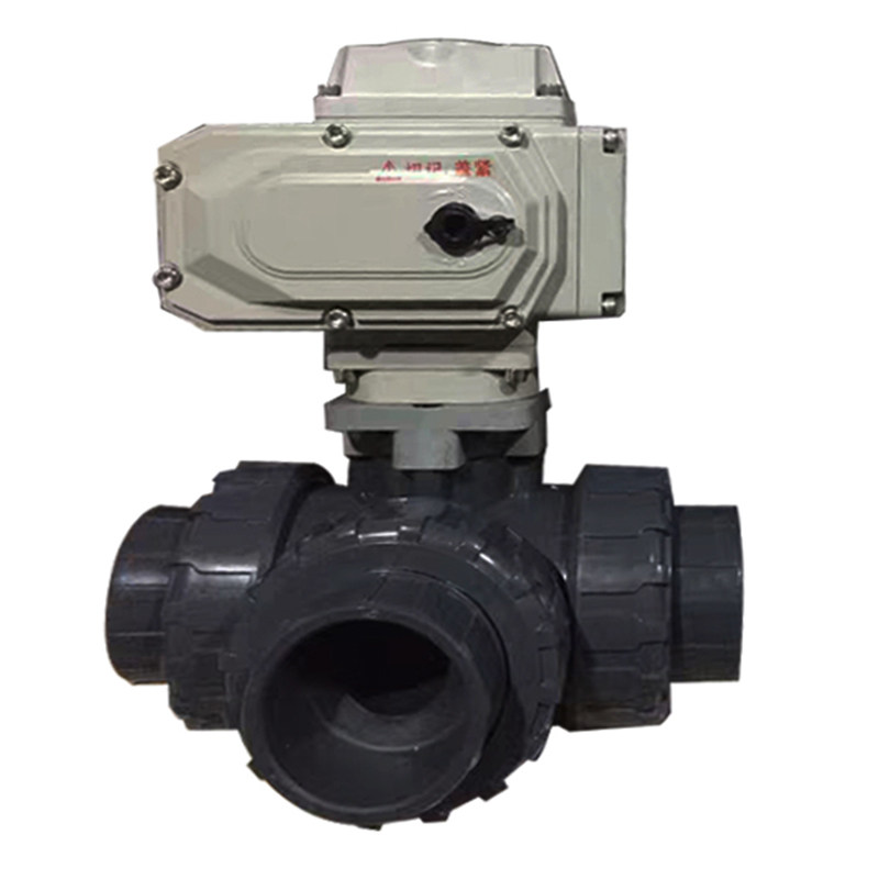 电动UPVC三通球阀UQ914/5F电动塑料PVC球阀DN15 20 25 32 40 50