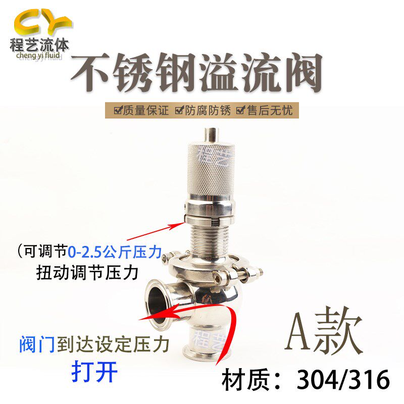 卫生级快装安全阀自动排气排泄阀可调节316304不锈钢溢流阀卡箍式