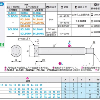 CLBGHNU/CLBGHN8/10/12/13/16/14/18/20/25 铰链销带肩螺帽固定型