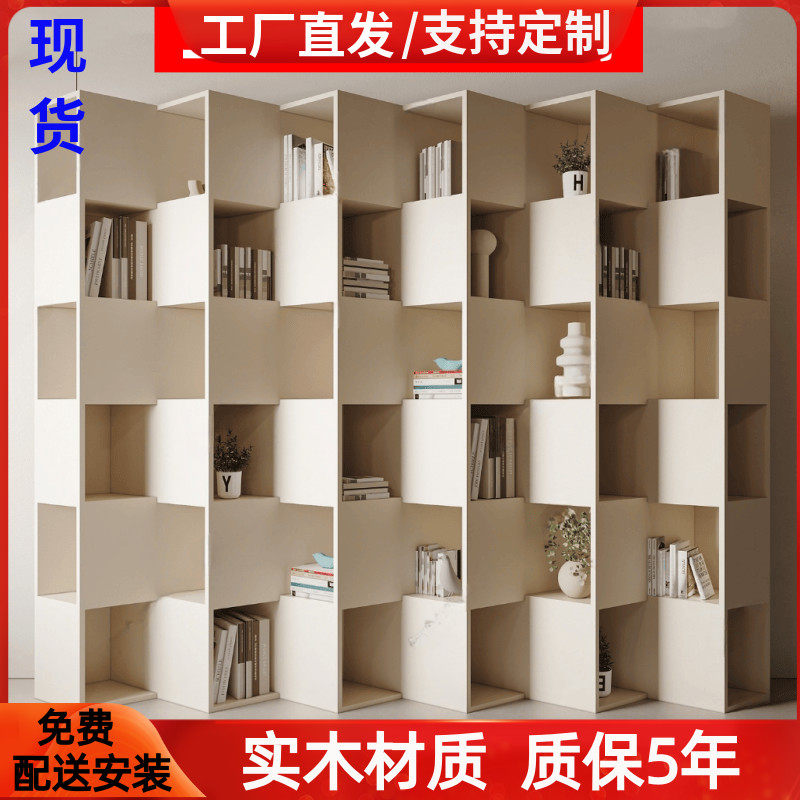意式烤漆书柜创意艺术书架实木置物架家用落地阶梯书柜书房储物柜