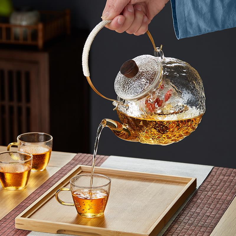 玻璃蒸煮茶壶耐高温高档新款电陶炉烧水壶大提梁壶泡茶壶茶具套装