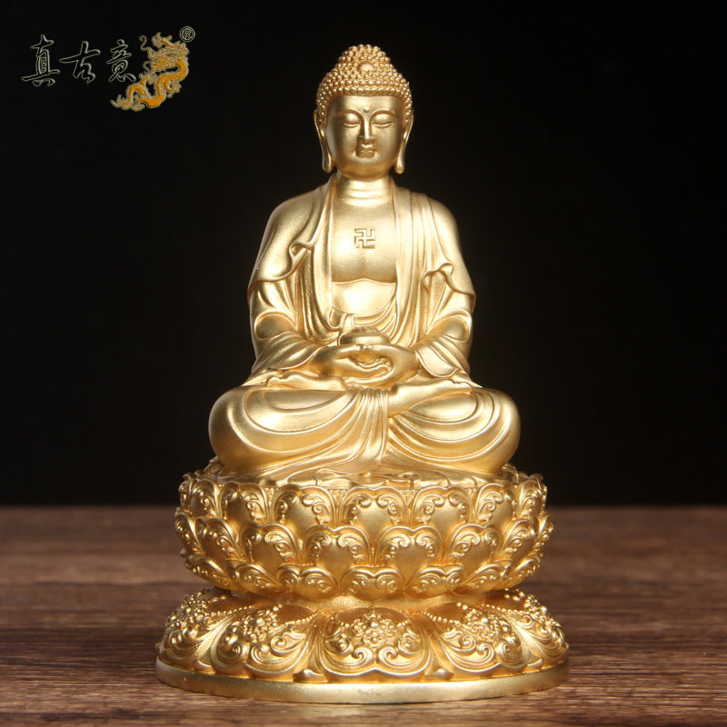 真古意 铜三宝佛佛像摆件释迦牟尼佛阿弥陀佛药师佛随身工艺品