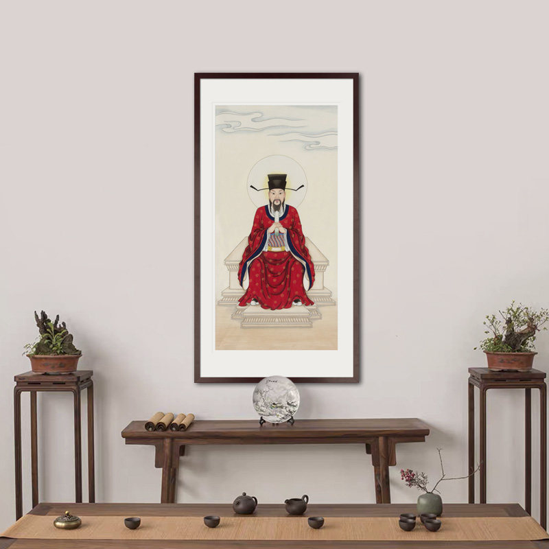 工笔神仙人物国画城隍老爷画像水陆法会玄关书房中式卷轴画框挂画