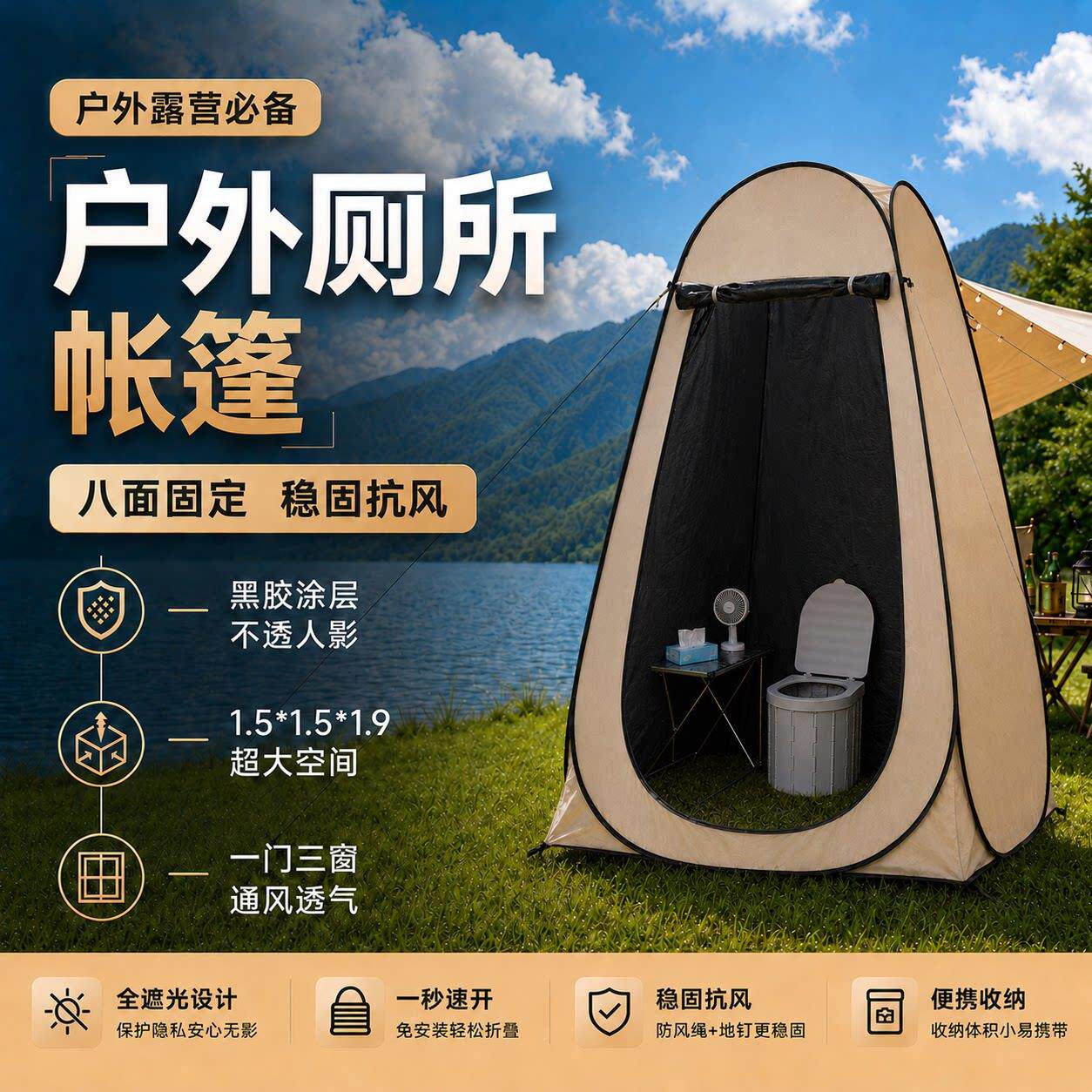 户厕所帐篷厕所帐篷露营移动车便外携挡女生上厕所帐神器野外简易