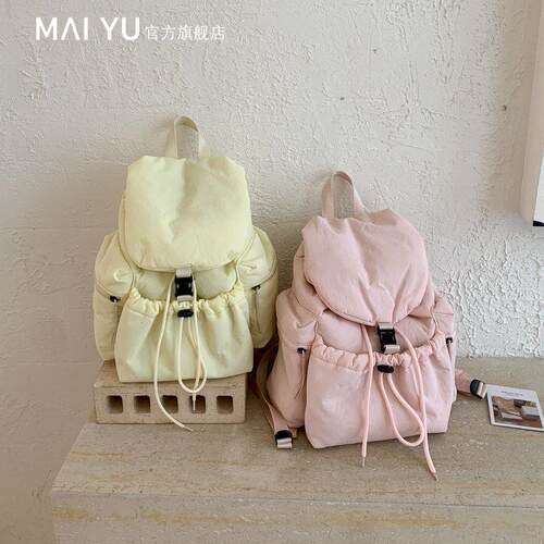 MY韩系休闲抽绳双肩包女2026新款泡芙软包旅行包通勤骑行徒步背包